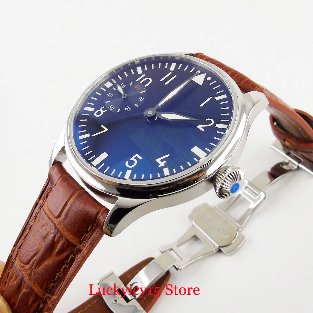 

Mechanical Men Watch Sterile Dial 6497 Movement 44mm Case Leather Strap Deployment Clasp
