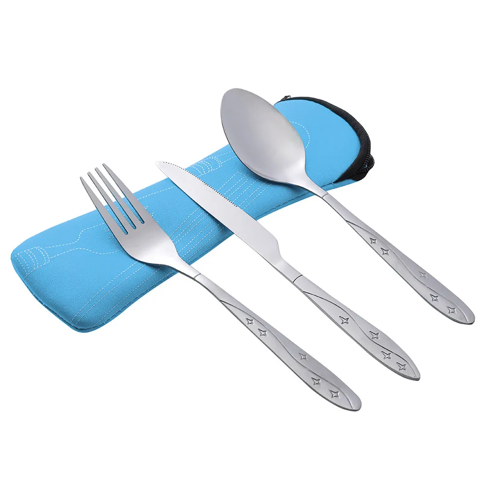 

3Pcs Stainless Steel Dinnerware Set Fork Spoon Kitchen Tableware Silverware Set Knife Portable Travel Camping Cutlery Set#1130