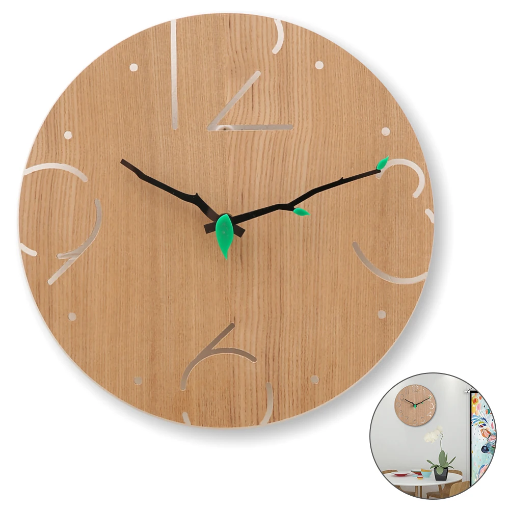 Wooden Wall Clock ,Round Suitable for Living Room Bedroom and Kitchen Decoration (11 Inches) Easy to Read and Install
