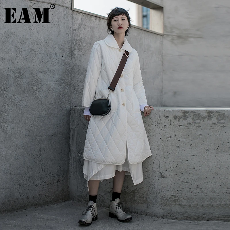 

[EAM] Black Long Big Size Warm Cotton-padded Coat Long Sleeve Loose Fit Women Parkas Fashion New Autumn Winter 2020 19A-a815