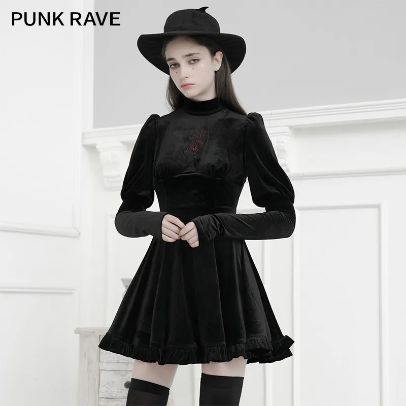 PUNK RAVE Girl's Gothic Black High Waist Velvet