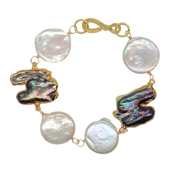 

Freshwater Black Keshi Pearl White Coin Pearl Bracelet