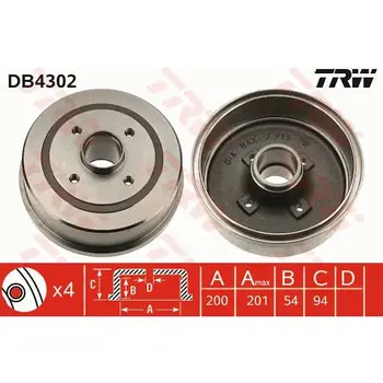 

Drum brake Opel Corsa/Tigra 1.0-1.8 00 TRW DB4302
