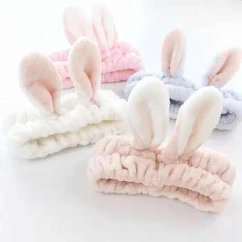 

2020 Woman Lovely Hairbands Coral Fleece Headbands Rabbit Ear Headwear Girls Hair Accessory Elastic Wash Face Turban Pink White