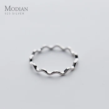 

Modian Glossy Simple Wave Ring for Women Fashion 925 Sterling Silver Geometric Curve Rings Korea Style Fine Jewelry Girl Gift