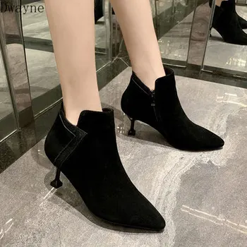 

High heels 2019 new winter stiletto boots pointed thin women's boots spring and autumn net red small with bare boots