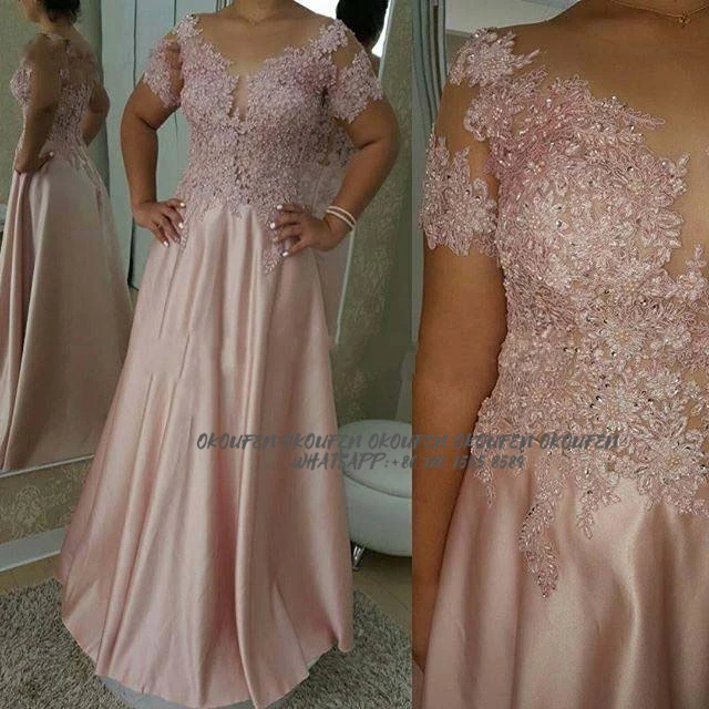 

Mother of the Bride Dress for Wedding Satin Appliques See Through Buttons Back Women Wedding Party Customize vestido de Madrinha