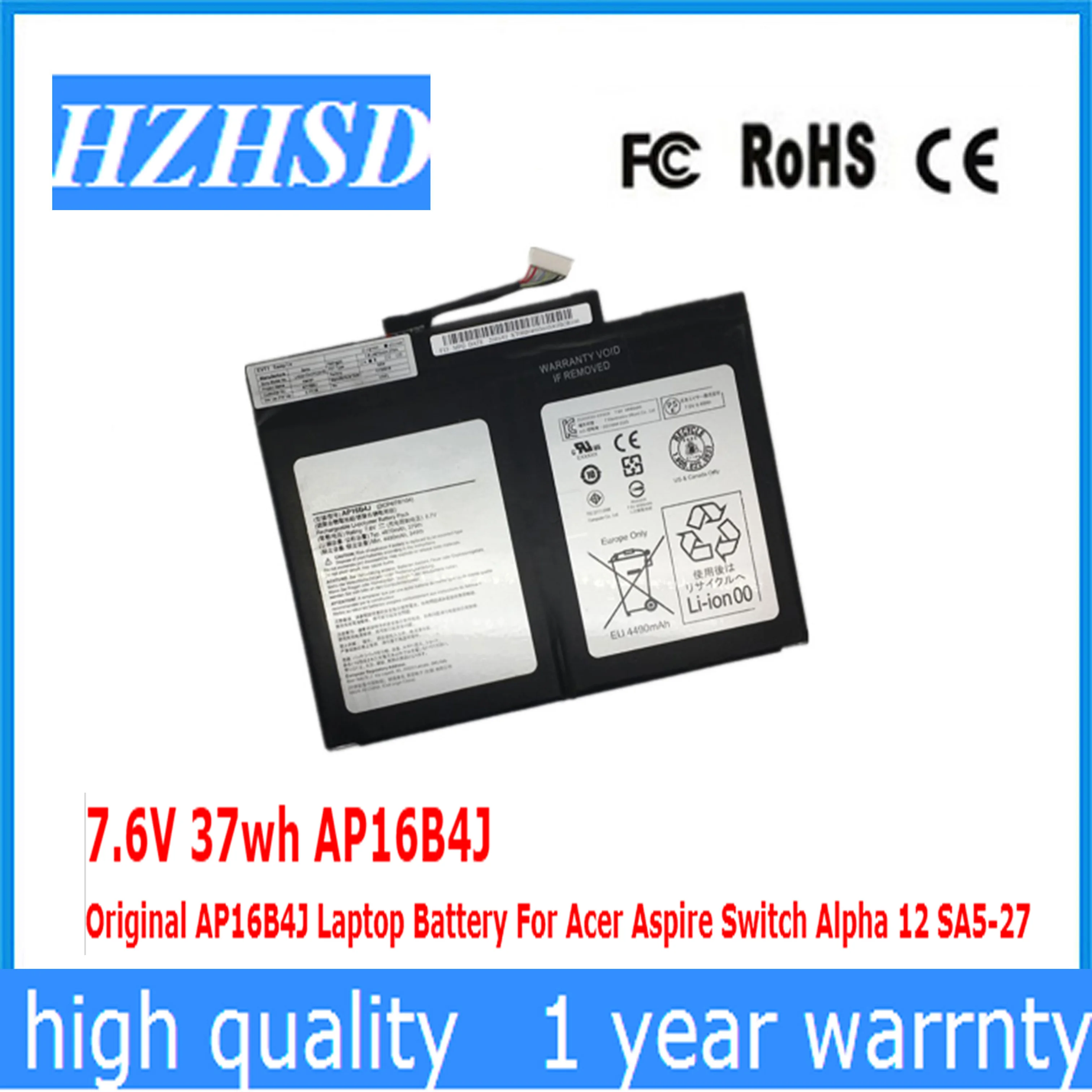 

7.6V 37wh AP16B4J Original AP16B4J Laptop Battery For Acer Aspire Switch Alpha 12 SA5-27
