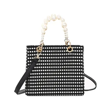 

Fashion Pearl Black Shoulder Bag Ladies Tote Handbag Designer Women Small Fashion Retro Handbags 2020