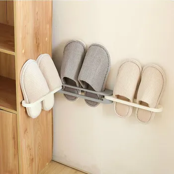 

Creative Home slippers holder 4 in1 Foldable Self-adhesive wall mount Shoe Rack towel Hanger bathroom Storage Supplies Organizer