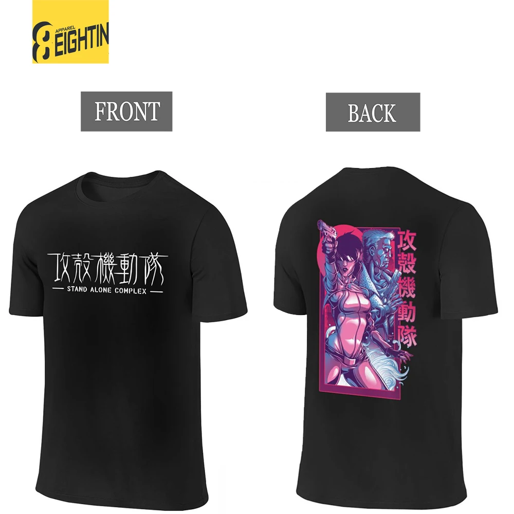 

Men T-Shirt Major 85 Ghost In The Shell Vintage Cotton Tees Short Sleeve Anime Batou Gits Front Back Two Sides T Shirts Big Size
