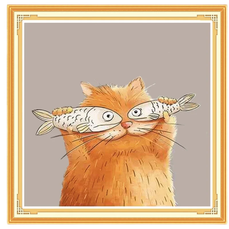 

Набор для вышивки крестиком с принтом «сделай сам», наборы для вышивки крестиком, шелковая вышивка «кошка» и «рыба»