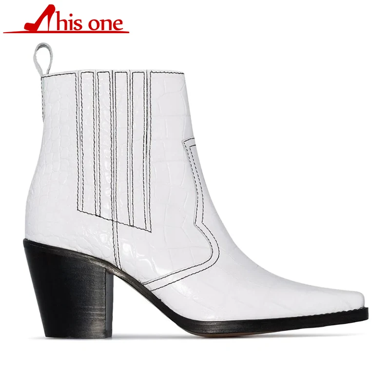 

2020 New Autumn Winter Leather Round Toe Short Boots Square Heel Women Shoes Slip on All Match Ankle Boots Size 34-45