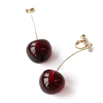 

1Pair Creative Cherry Design Berry Cherries Earrings Ear Clip Spring Summer Explosions Girl accessories