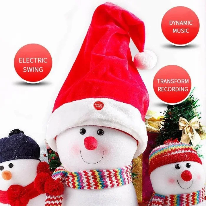 New Arrival Electric Santa Hat Music Swing Cartoon Red Plush Hat Christmas Party Cap