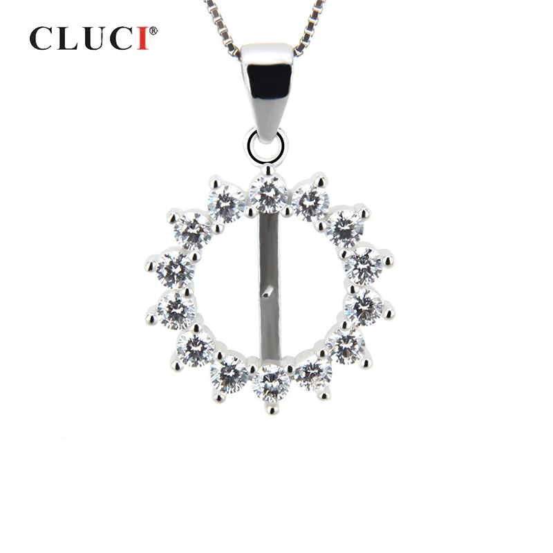 

CLUCI Round Silver 925 Pearl Pendant Mounting Women Fine Jewelry 925 Sterling Silver Charms Pendant for Necklace Jewelry