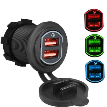 

New 1pcs 12-24V QC3.0 18W 4 Colors Dual USB Car Charger Waterproof Motorcycle Ignition Lighter Socket Charger