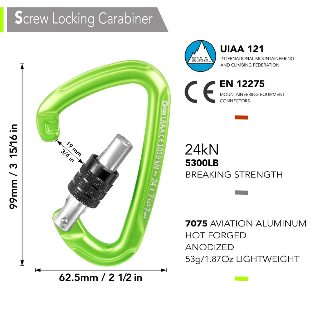 GM1100green carabiner dimension with information