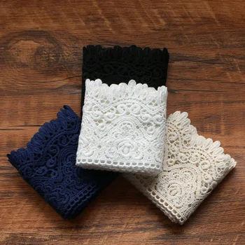 

1 yard 9.5cm black, white, meter, dark blue water-soluble milk ribbon hollow lace wedding dress sewing process.