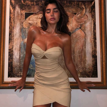 

ADYCE 2020 New Summer Sleeveless Dress Women Sexy Fashion Strapless Hollow Out Dress Ladies Celebrity Party Mini Dress Vestidos