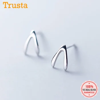 

Trustdavis Authentic Minimalist 925 Sterling Silver Fashion Triangle Cross X Wishbone Stud Earrings For Women S925 Jewelry DA15