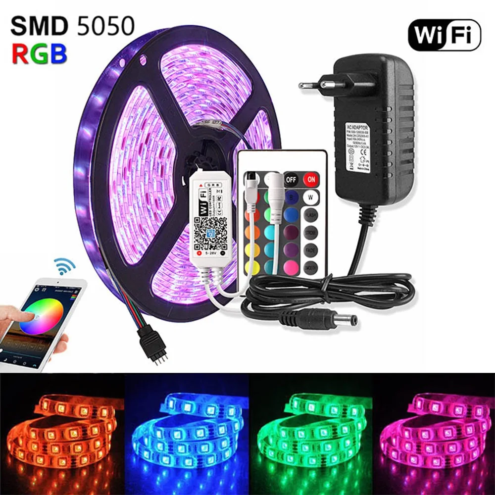 

5050 2835 RGB Led Strip Light WiFi DC 12V Waterproof Tiras Ribbon Led Diode Tape 60 LEDs/m 5M IR Remote Controller Power Adapter