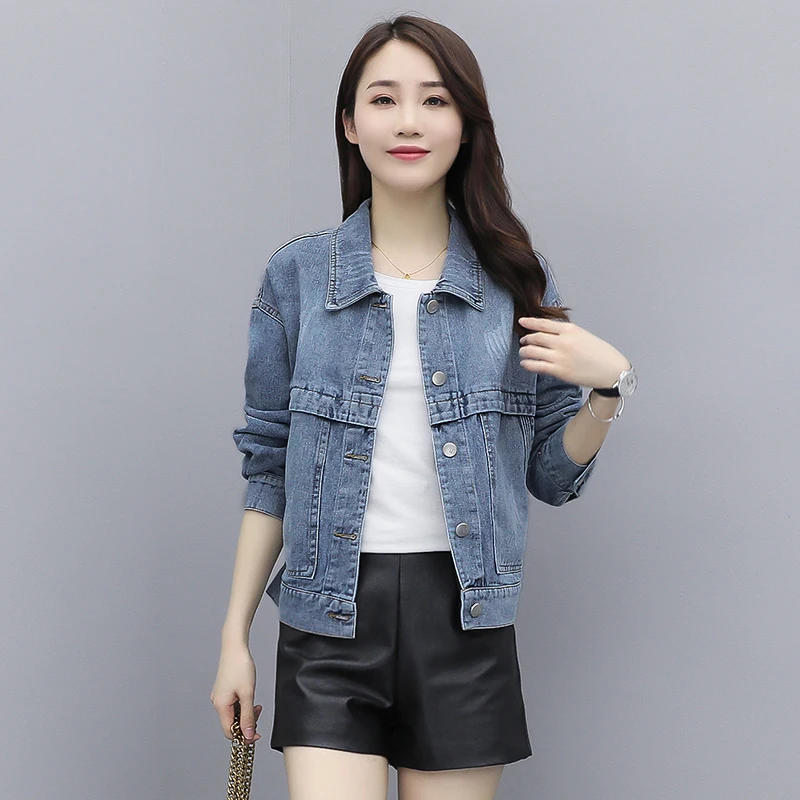 

Spring Loose Harajuku Denim jacket Frayed Letter Embroidery Blue jaqueta jeans feminina Autumn Bomber Jackets Women Jean jacket