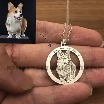

Custom Pet Necklace Personalized Pet Custom Necklace Jewelry Photo Pendant Engrave Name 925 Sterling Silver Dog CAT Tag portrait