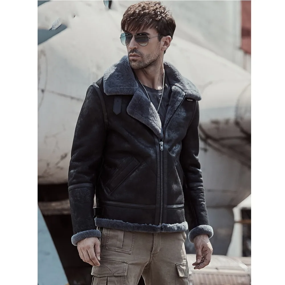 B3 куртка, летающая куртка, Мужская кожаная куртка из овечьей кожи, Мужская Меховая куртка, авиация, кожевенное ремесло, пилоты, зимняя мужская куртка