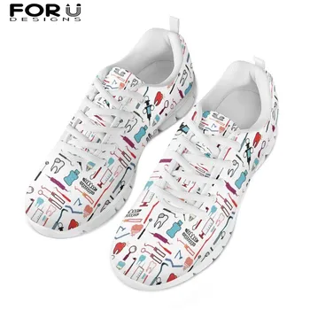 

FORUDESIGNS 3D Dentistry Pattern Summer Ladies Lace-up Mesh Flat Shoes Teen Girls Breathable Sneakers Causal Walk Footwear