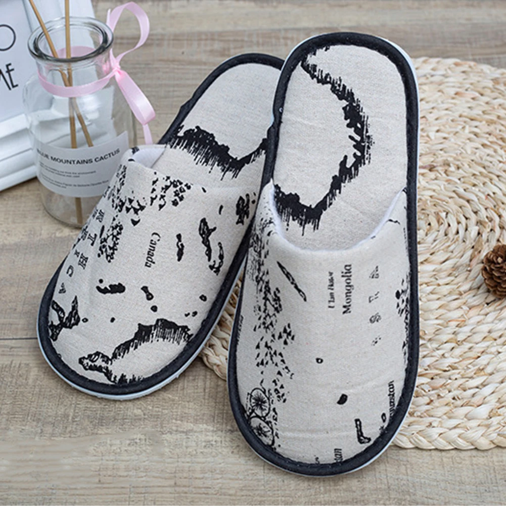 

Man Women Disposable Slipper Home Portable Spa Closed Toe Practical Children Travel Guest Non Slip Map Print Hotel Bathroom