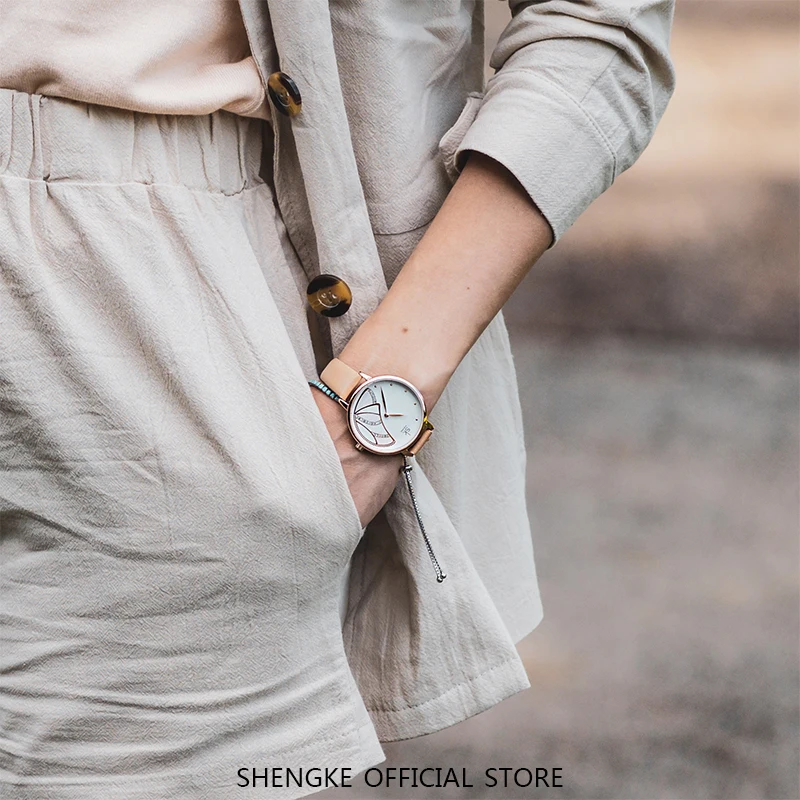 Shengke новые женские роскошные брендовые часы простые Кварцевые женские водонепроницаемые наручные часы женские модные повседневные часы reloj mujer