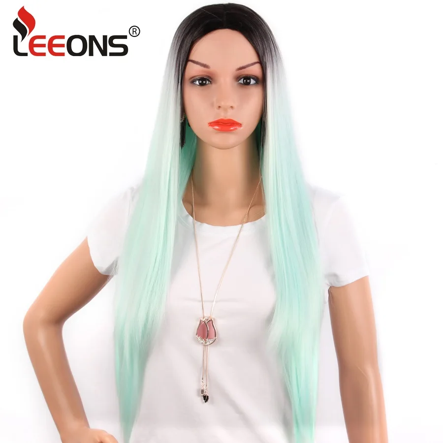 Leeons 2" длинный зеленый Омбре парик прямой темный блонд парик термостойкий синтетический парик серый парик косплей для женщин афро-американский