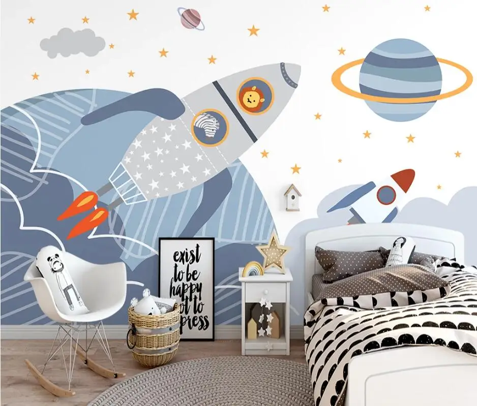 Childrens room background wallpaper Customized modern Nordic hand painted pink clouds starry sky 34 QQ截图20200513232057