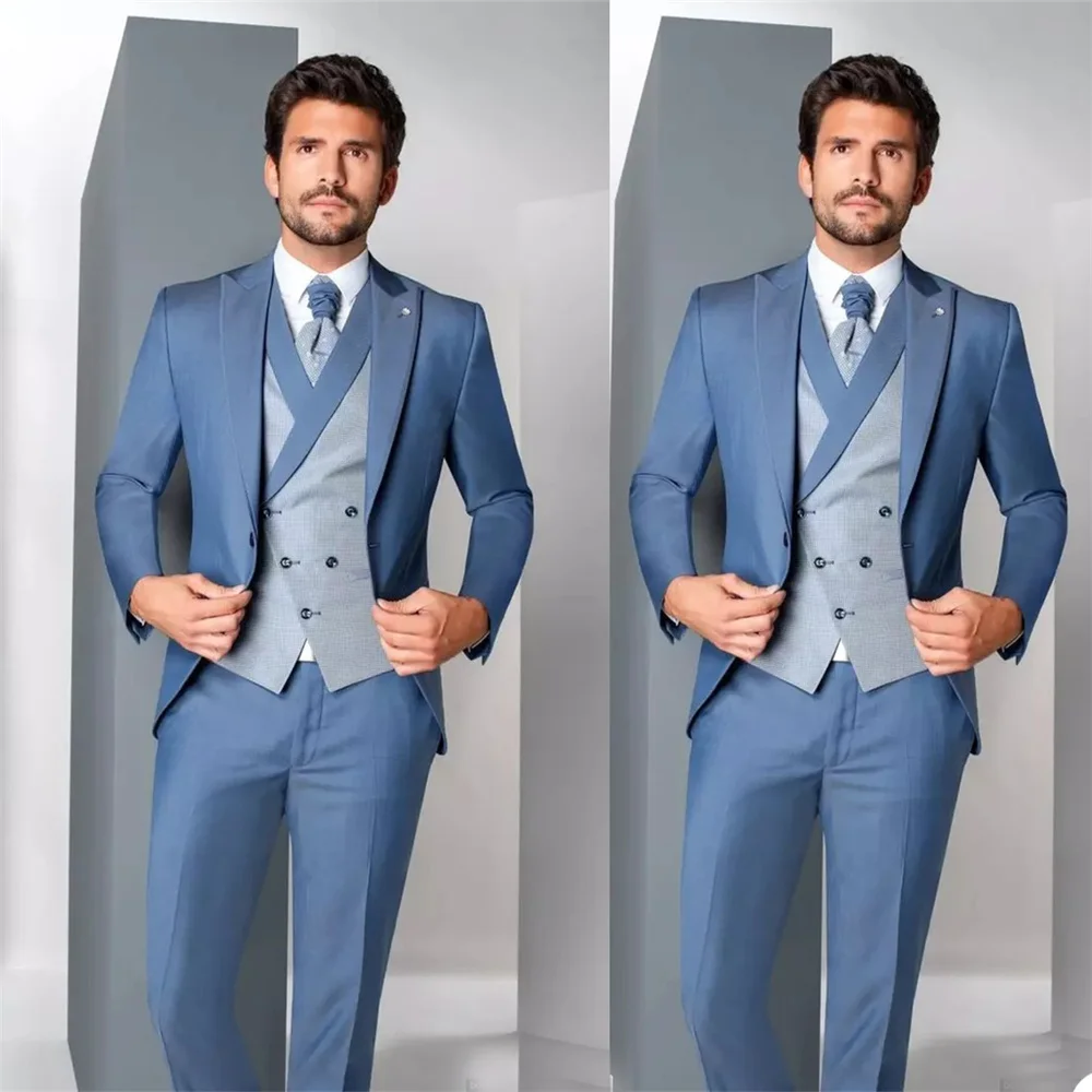 

3 Pieces Set (Pants + Blazer + Vest) New Designed Patchwork Men Tuxedos Wedding Groomsmen Party Prom Business Daily Jacket