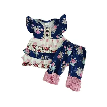 

newest tunic match capris girls summer clothing set fashionable floral printed baby outfits