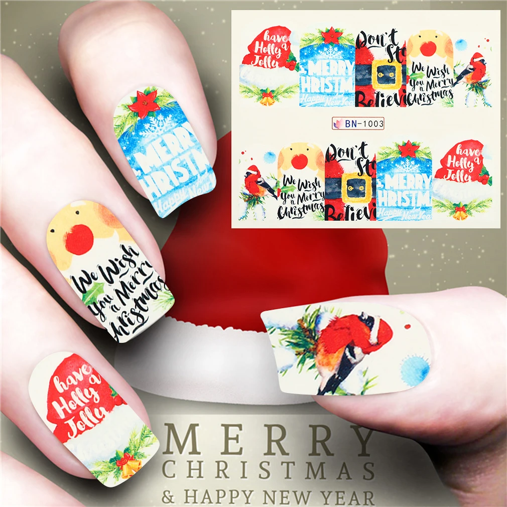 Милые рождественские наклейки для дизайна ногтей на ногти изображения трафареты