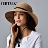 FURTALK Straw Summer Hat Women Sun Hat with Wind Lanyard Wide Brim UPF 50+ un Protection Beach Hat Foldable Female Summer Caps ► Photo 2/6