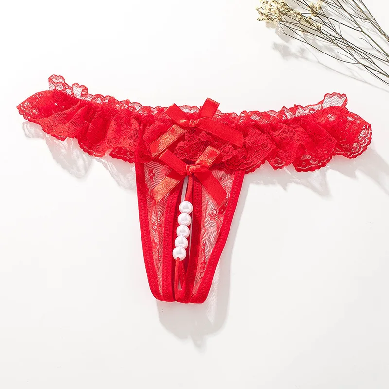thumbnail image 1 of Ropa interior de encaje de cuerda Sexy para mujer, con lazo trasero Bragas, tanga con parte trasera en T, lencería transparente, bragas lindas con perlas, nuevo, 1 of 5