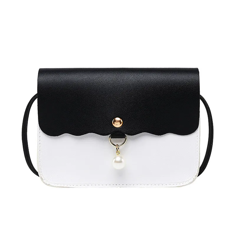 

2020 Fashion Women Shoulder Bags Leather Messenger Crossbody Color Block Pearls Lady Satchel Handbag Tote