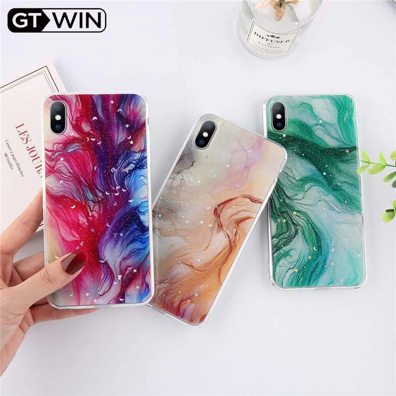 GTWIN Fashion Epoxy Platinum Colorful Marble Phone Cases For iPhone 7 8 6 6S Plus X XS Max XR Soft TPU Protector Cover Fundas | Мобильные