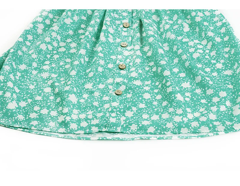 Women Short Sleeve Floral Mini Dress Casual Green Print Puff Sleeve Dresses Summer 2021 Ladies Sexy V Neck Button Beach Dress