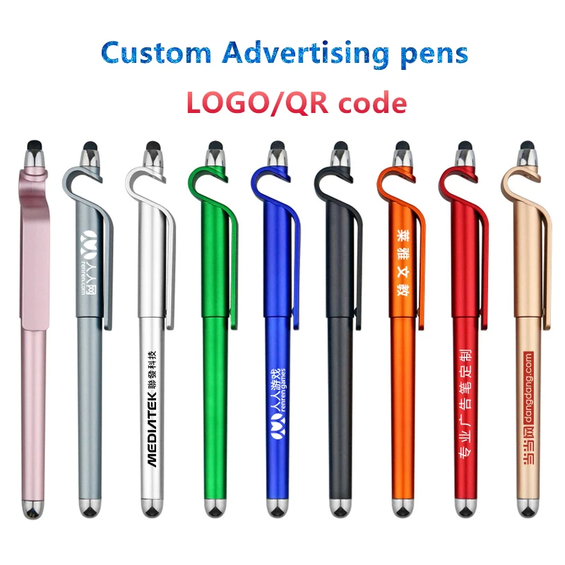 

Custom LOGO Multi-function Capacitive Screen Stylus Touch Pen Advertising pen Mobile Phone Holder Stand for iPad iPhone Samsung