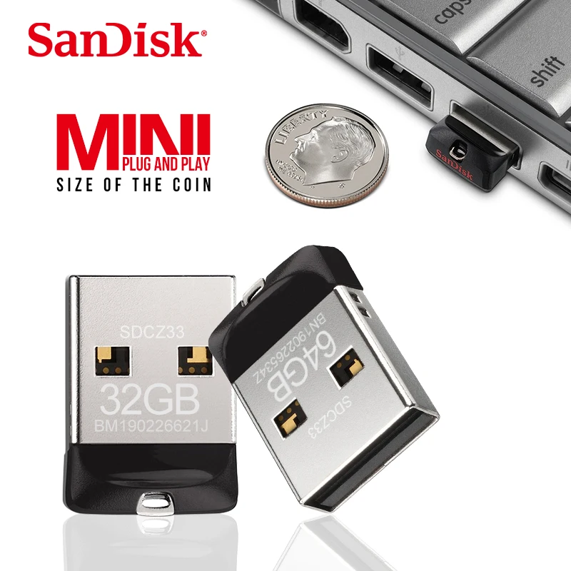 Лучшие продажи SanDisk CZ33 USB флэш-накопитель 32 ГБ 16 ГБ флеш-накопитель 64 ГБ 128 ГБ ультра мини флэш-диск Флешка usb 2,0 карта памяти