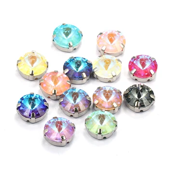 

Mocha Series MI Round Rivoli Shape Crystal K9 Glass Sew on Rhinestones with Silver Claw Stones for Clothing Decoration Jewelry