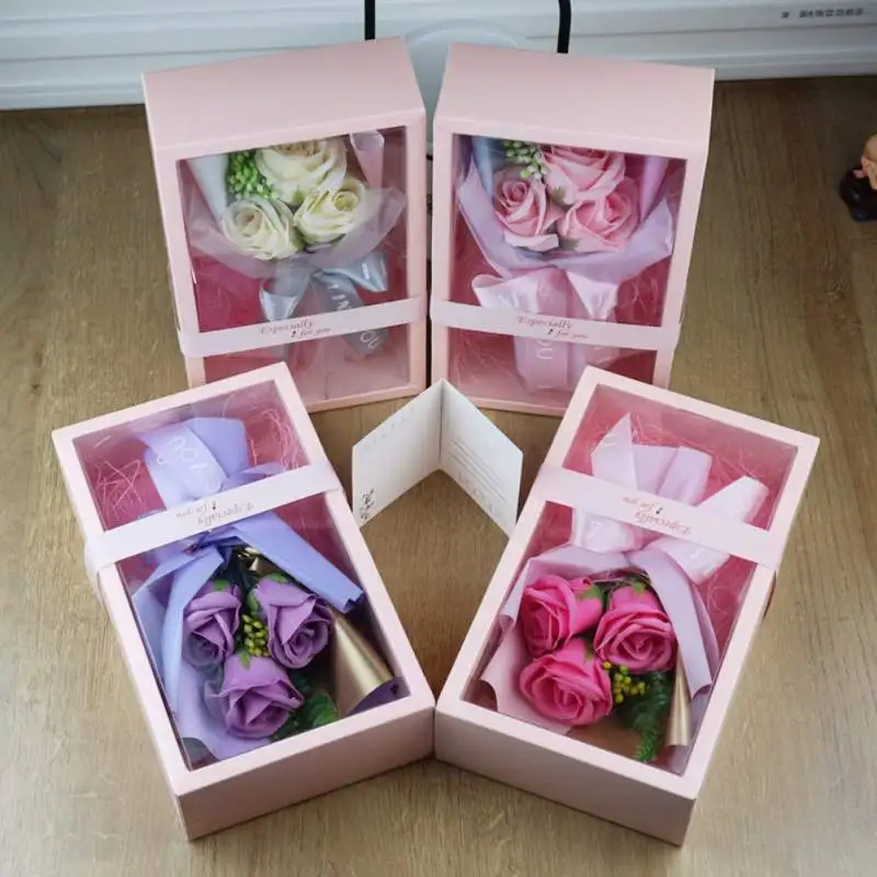 Valentine\'s Day Gift Simulation Rose Soap Flower with Gift Box Everlasting Flower Bouquet Mother\'s Day Wedding Decoration