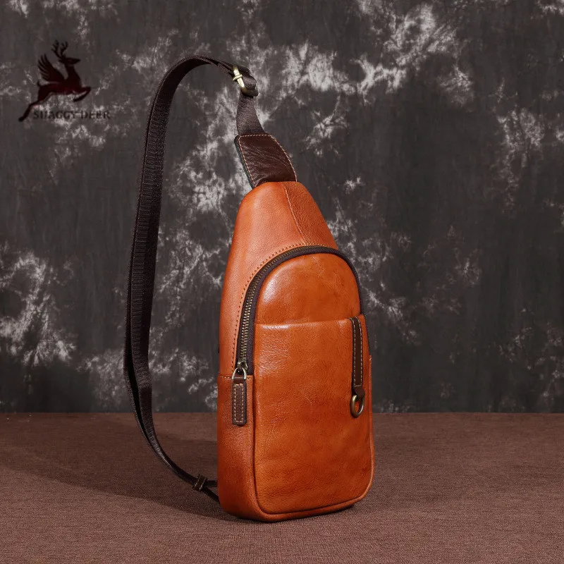 Оранжевая Вертикальная дизайнерская 2019 популярная Повседневная нагрудная сумка обработанный маслянистым воском одно плечо бизнес сумки