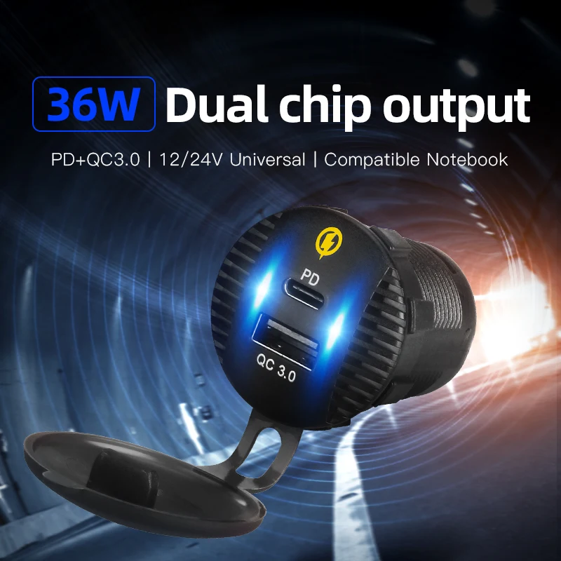 유형 C 자동차 전압계 자동차 소켓 3.0의 담배 라이터 용 12V Usb 빠른 충전기 QC 플러그 어댑터 변환기 PC 전원 버튼