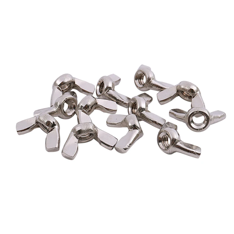 

M6 6mm Thread Metal Wingnut Butterfly Wing Nuts Silver Tone 12pcs