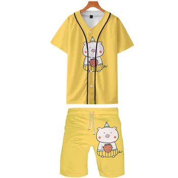 

2019 kawaii pig two piece set jacket and shorts Kpop Fashion new cool print kawaii pig baseball jacket set for women Clothes